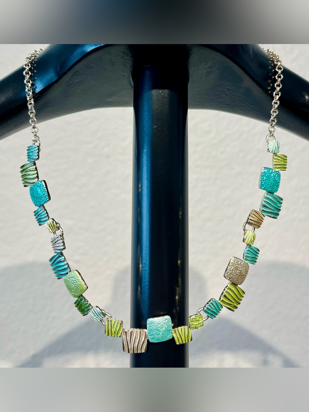 Ikita Paris Turquoise and Lime Mosaic Square Bead Necklace
